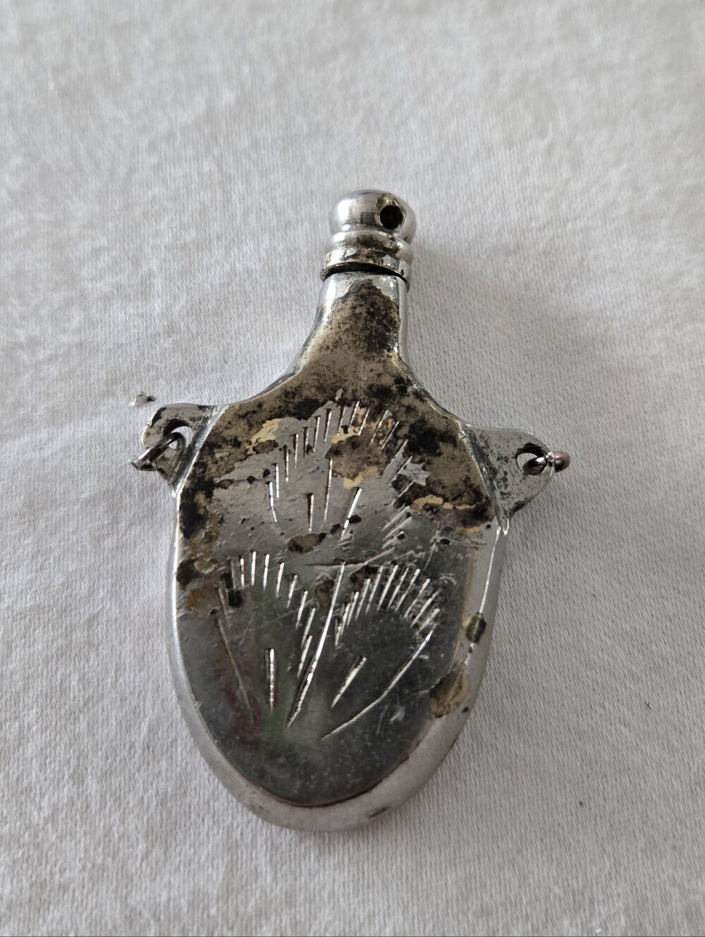 Antique Silver-Plated Engraved Perfume Bottle Flask